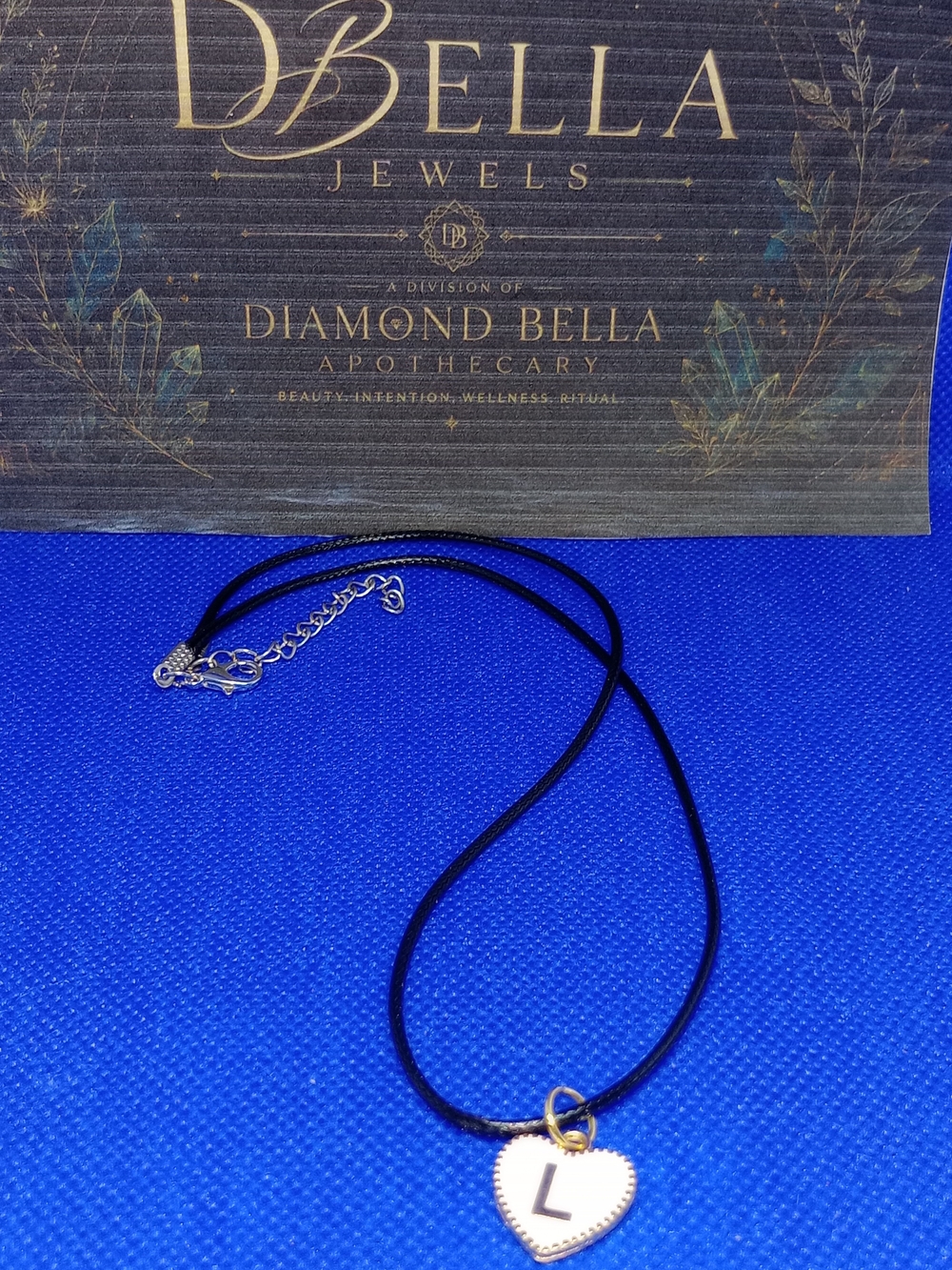 Gold Heart 'L' Pendant Necklace in Black